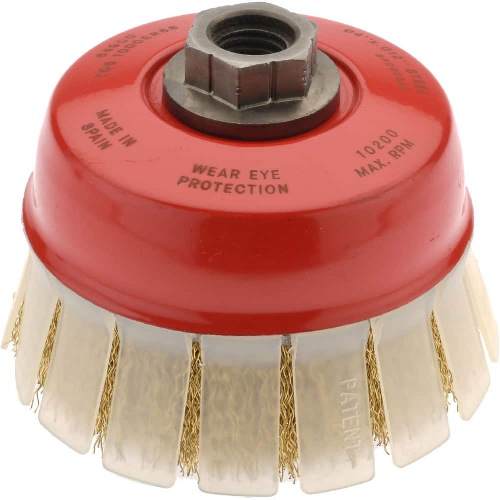 JAZ USA 64900 Cup Brush: 4" Dia, 0.012" Wire Dia, Steel, Crimped 