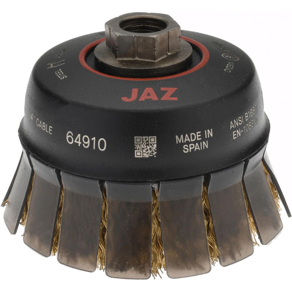 JAZ USA 64910 Cup Brush: 4" Dia, 0.009" Wire Dia, Steel, Crimped 