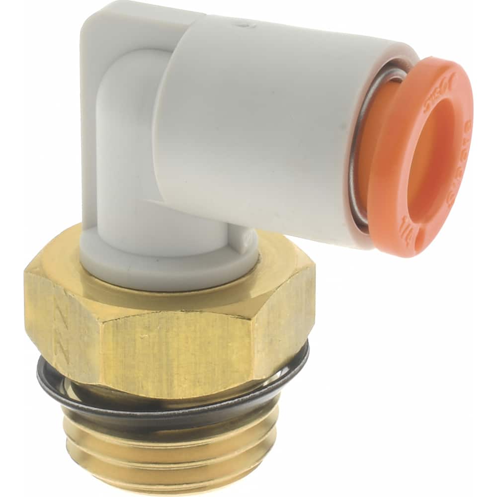Push-to-Connect Tube Fitting: Male Elbow, 1/4" Thread, 1/4" OD