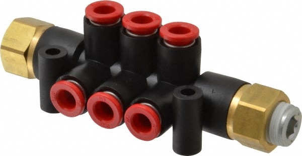 SMC PNEUMATICS KM12-07-35-6 Manifold: 1/4" Inlet, 1/4" Outlet, 2 Inlet Ports, 6 Outlet Ports Image