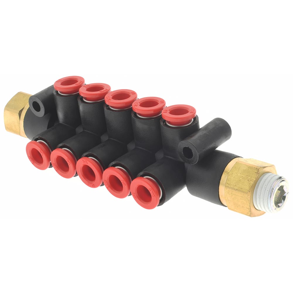 10 Outlets-1/4 Tube OD SMC KM11-07-11-10 PBT Push-To-Connect Tubing Manifold 2 Inlets-3/8 