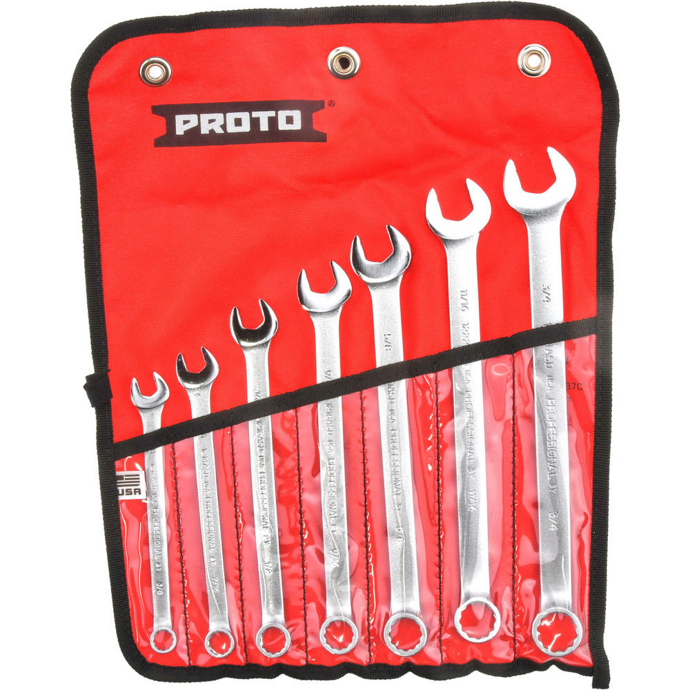 Combination Wrench Set: 7 Pc, 3/8 to 3/4" Wrench, Inch - Satin Finish