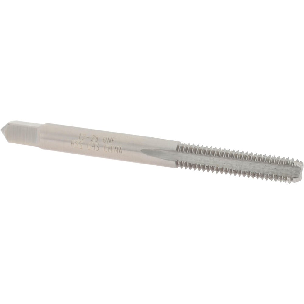 Straight Flute Tap: #12-28 UNF, 4 Flutes, Bottoming, 2B/3B Class of Fit, High Speed Steel, Bright/Uncoated