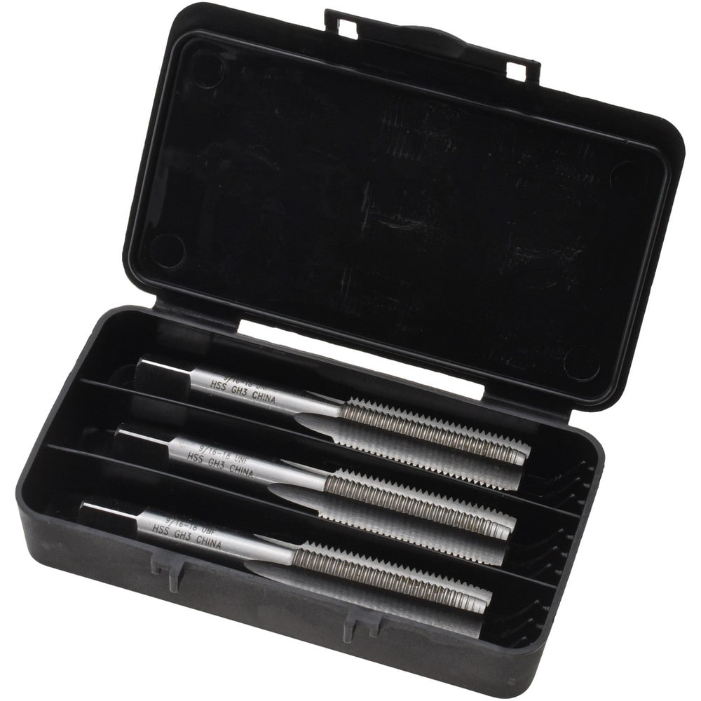 Tap Set: 9/16-18 UNF, 4 Flute, High Speed Steel, Bright Finish