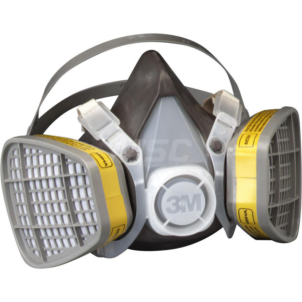 Half Facepiece Respirator with Cartridge: Large, Thermoplastic Elastomer, Permanently Attached - Protection from Organic Vapor/Acid Gas, 4 Point Suspension