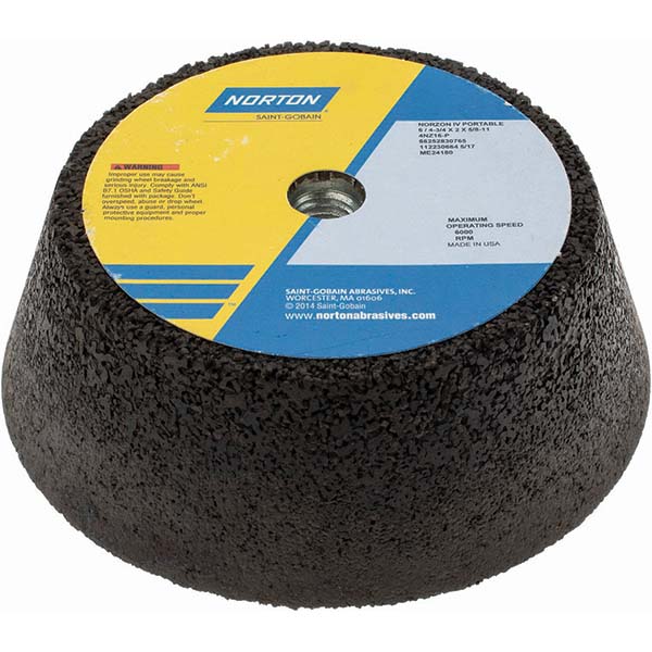 Tool & Cutting Grinding Wheel:  6" Dia,  1-1/2" Width,  16 Grit,  P Hardness,  Type 11 (Snagging)  - Zirconia Alumina,  6000 Max RPM 