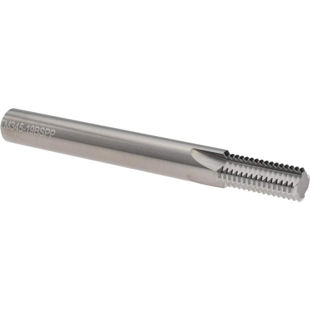 Straight Flute Thread Mill: 1/4-19 & 3/8-19, External & Internal, 4 Flutes, 3/8" Shank Dia, Solid Carbide