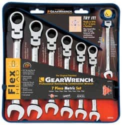 Ratcheting Combination Wrench Set: 7 Pc, 10 mm 12 mm 13 mm 14 mm 15 mm 17 mm & 19 mm Wrench, Metric