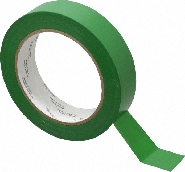 Floor & Aisle Marking Tape: 1" Wide, 108' Long, 5 mil Thick, Vinyl - Green, Non Anti-Slip Surface, Light-Duty