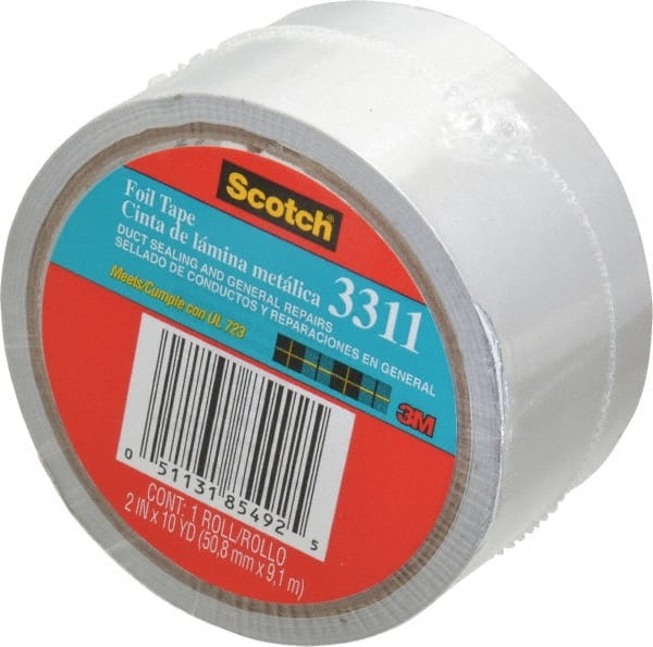 Silver Aluminum Foil Tape: 10 yd Long, 2" Wide, 3.6 mil Thick