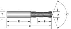 Allied Machine and Engineering 335E04219A21M Screw Machine Length Drill Bit: 0.4219" Dia, 140 °, Solid Carbide 