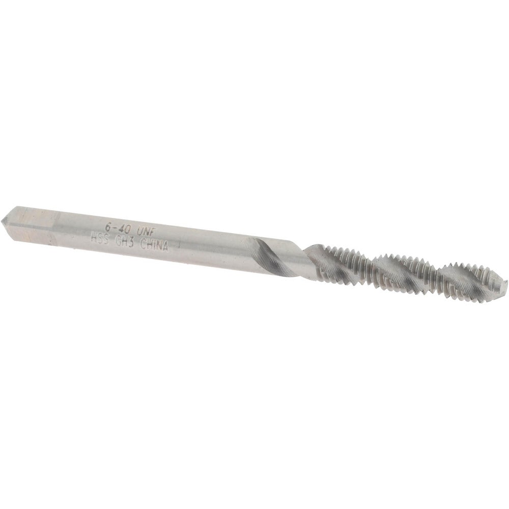 Spiral Flute Tap: #6-40 UNF, 2 Flutes, Bottoming, High Speed Steel, Bright/Uncoated