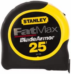 Stanley 33-725 Tape Measure: 25 Long, 1-1/4" Width, Yellow Blade 
