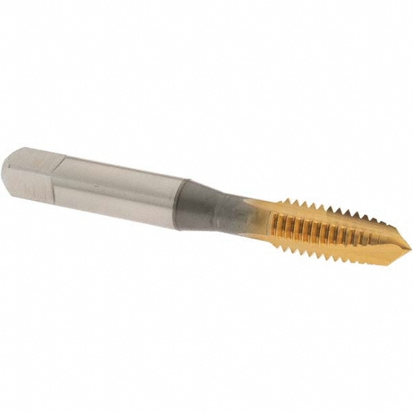 Spiral Point Tap: 3/8-16 UNC, 3 Flutes, Plug, 3B Class of Fit, High Speed Steel, TiN Coated