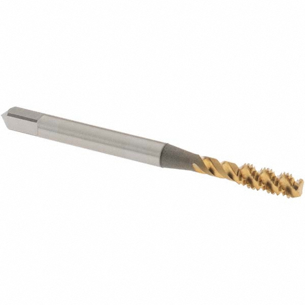 Spiral Flute Tap: M4x0.70 Metric Coarse, 3 Flutes, Bottoming, 6H Class of Fit, High Speed Steel, TIN Coated