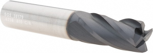 SGS 38179 Corner Radius End Mill: 5/8" Dia, 1-1/4" LOC, 0.015" Radius, 4 Flutes, Solid Carbide Image