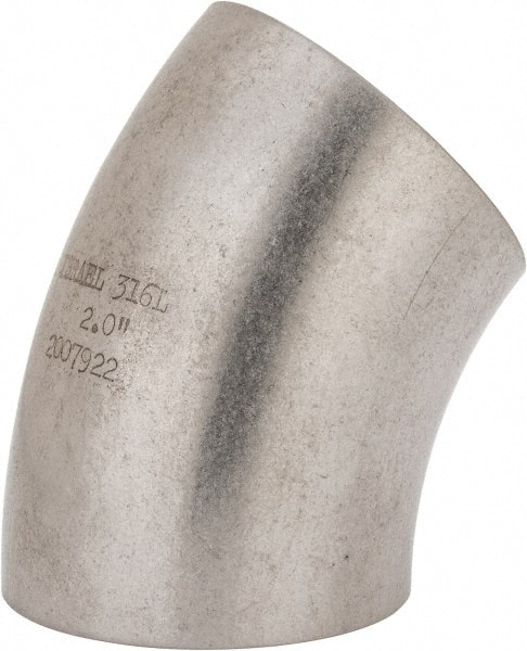 VNE V2WK-6L2.0 Sanitary Stainless Steel Pipe 45 ° Elbow, 2", Butt Weld Connection 