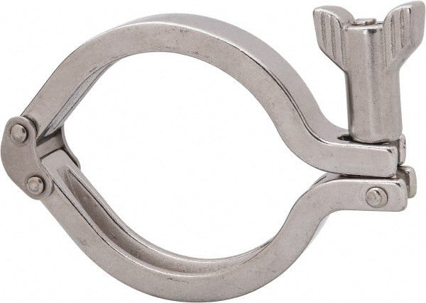 VNE 13MHHMD2.5 Sanitary Stainless Steel Pipe Double Hinged Clamp with Holed Wing Nut: 2-1/2", Clamp Connection 