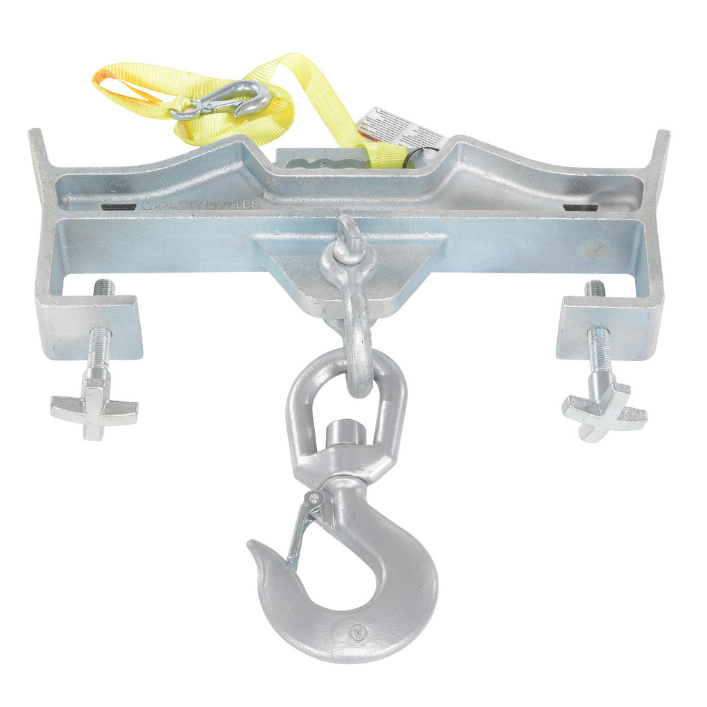 Vestil Steel Double Swivel Hoist Optioning Hook: 3 In x 23 In x 21-5/8 In 10000 Lb. Capacity Silver - Safety Restraint Length (in.): 48