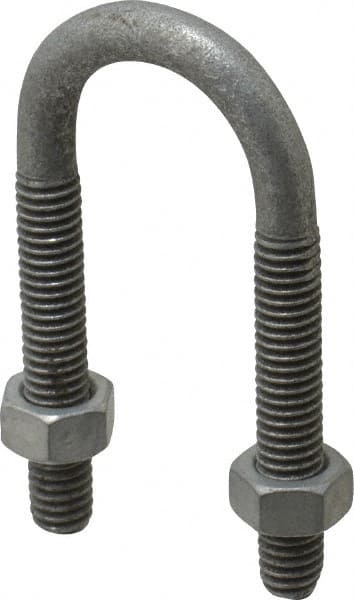 U-Bolt: 5/16-8, for 1/2" Pipe, Malleable Iron