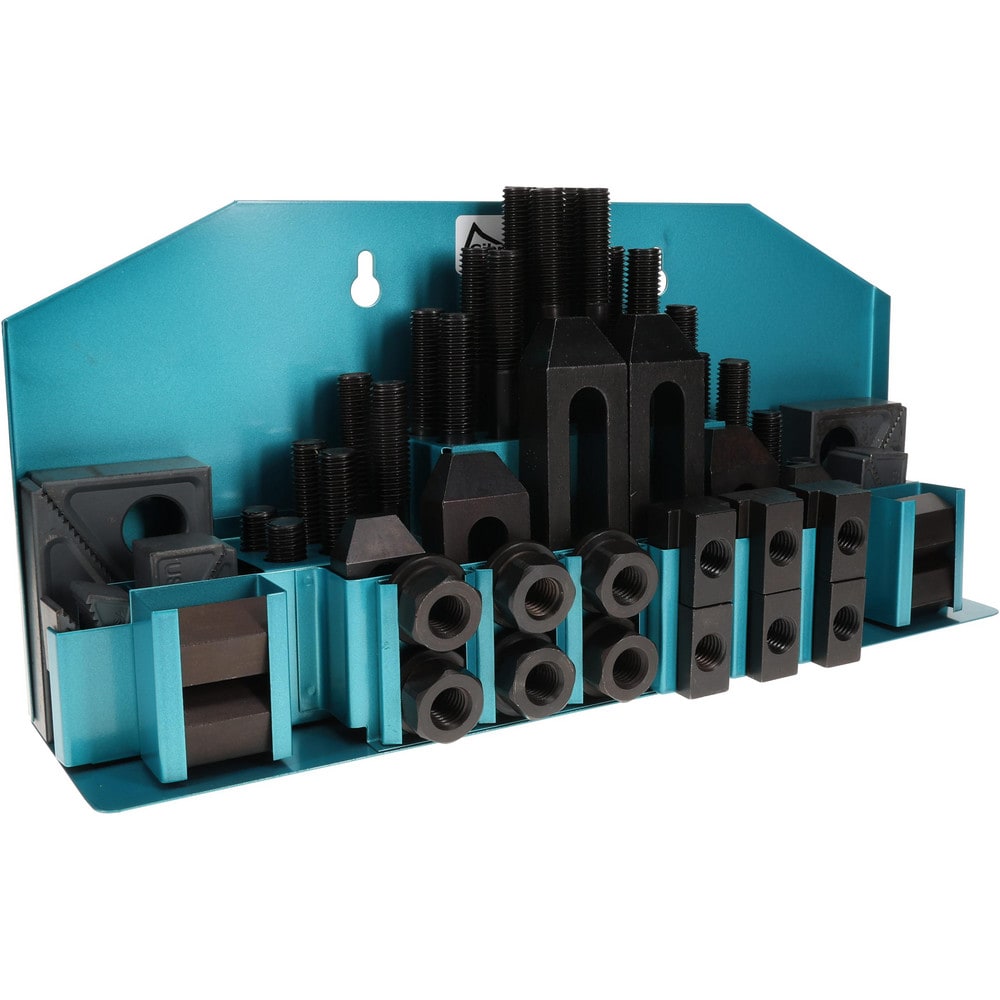 Fixture Clamp Step Block & Clamp Set: 52 Pc, 5/8-11 Stud Thread, 13/16" T-Slot, 1" Step Block Width