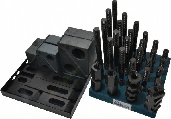 50 Piece Fixturing Step Block & Clamp Set with 1-1/2" Step Block, 11/16" T-Slot, 5/8-11 Stud Thread
