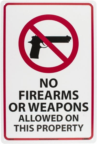 Security & Admittance Sign: Rectangle, "NO FIREARMS OR WEAPONS ALLOWED ON THIS PROPERTY"