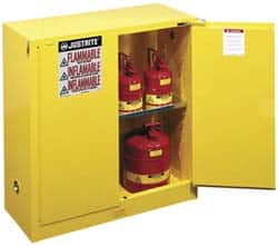 Justrite. 893020 Flammable & Hazardous Storage Cabinets: 30 gal Drum, 2 Door, 1 Shelf, Self Closing, Yellow 