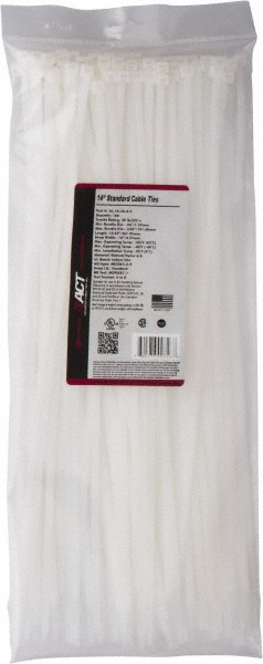 Standard Cable Tie: 14-1/4" Long, Natural, Nylon - 50 lb Tensile Strength, 4" Bundle Dia