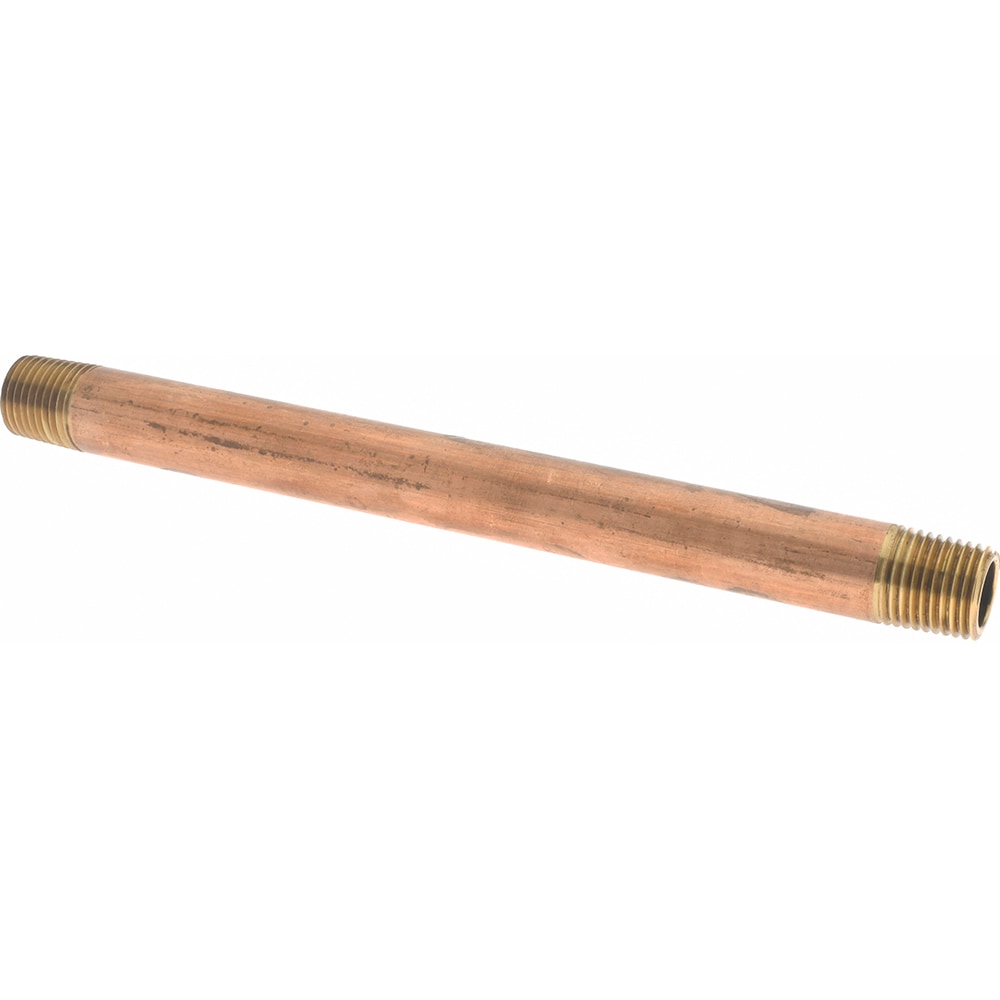 Brass Pipe Nipple: Threaded on Both Ends, 6" OAL, 1/4" BSPT