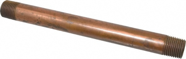 Brass Pipe Nipple: Threaded on Both Ends, 8" OAL, 1/2" BSPT
