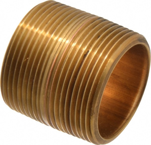 Brass Pipe Nipple: Threaded on Both Ends, 1-3/4" OAL, 1-1/2" BSPT