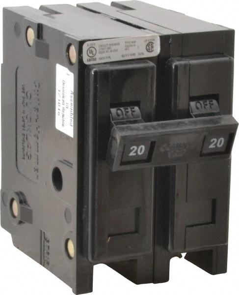 Eaton Cutler-Hammer HQP2020 20 Amp, 120/240 VAC, 24 VDC, 48 VDC, 80 VDC, 2 Pole, Plug In Miniature Circuit Breaker Image