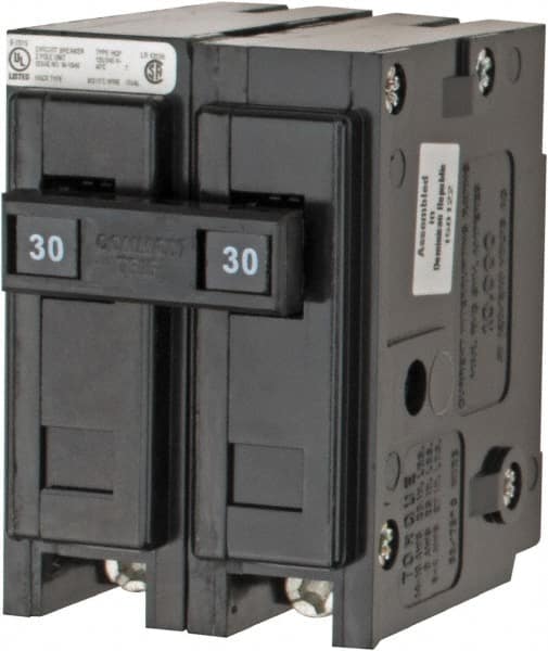 30 Amp, 120/240 VAC, 24 VDC, 48 VDC, 80 VDC, 2 Pole, Plug In Miniature Circuit Breaker