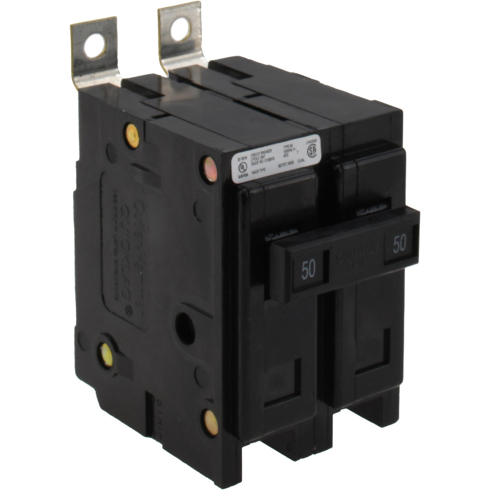 50 Amp, 120/240 VAC, 24 VDC, 48 VDC, 80 VDC, 2 Pole, Bolt On Miniature Circuit Breaker - Thermal Magnetic Trip, 14-4 AWG, 2-3/8 Inch Deep x 2-15/16 Inch High x 2 Inch Wide