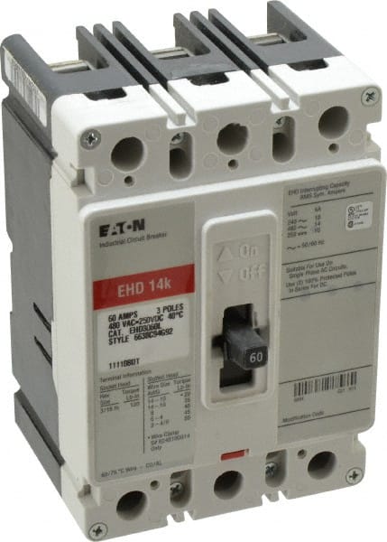 Eaton Cutler-Hammer EHD3060L 60 Amp, 250 VDC, 480 VAC, 3 Pole, Molded Case Circuit Breaker 