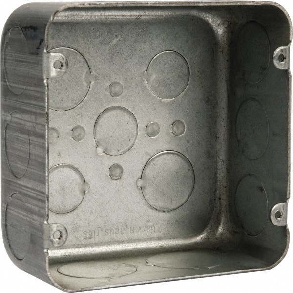 Cooper Crouse-Hinds TP835 Electrical Outlet Box: Steel, Square, 4-11/16" OAH, 4-11/16" OAW, 2-1/8" OAD, 1 Gang 