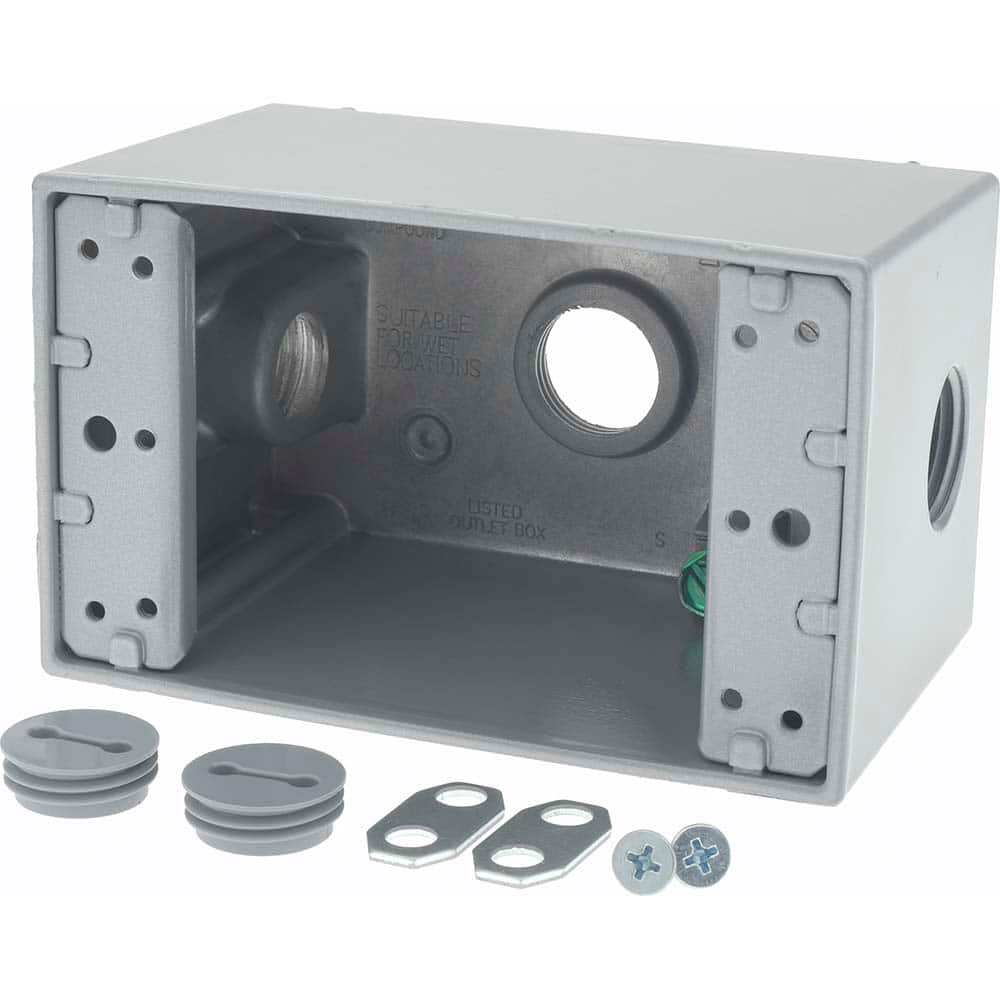 Cooper Crouse-Hinds TP7074 Electrical Outlet Box: Aluminum, Rectangle, 4-1/4" OAH, 2-7/8" OAW, 2-21/32" OAD, 1 Gang 