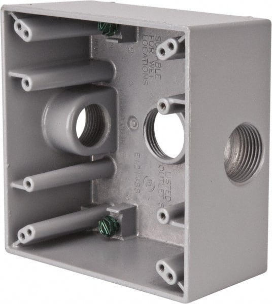Cooper Crouse-Hinds TP7090 Electrical Outlet Box: Aluminum, Rectangle, 4-9/16" OAH, 4-5/8" OAW, 2-1/16" OAD, 2 Gangs 