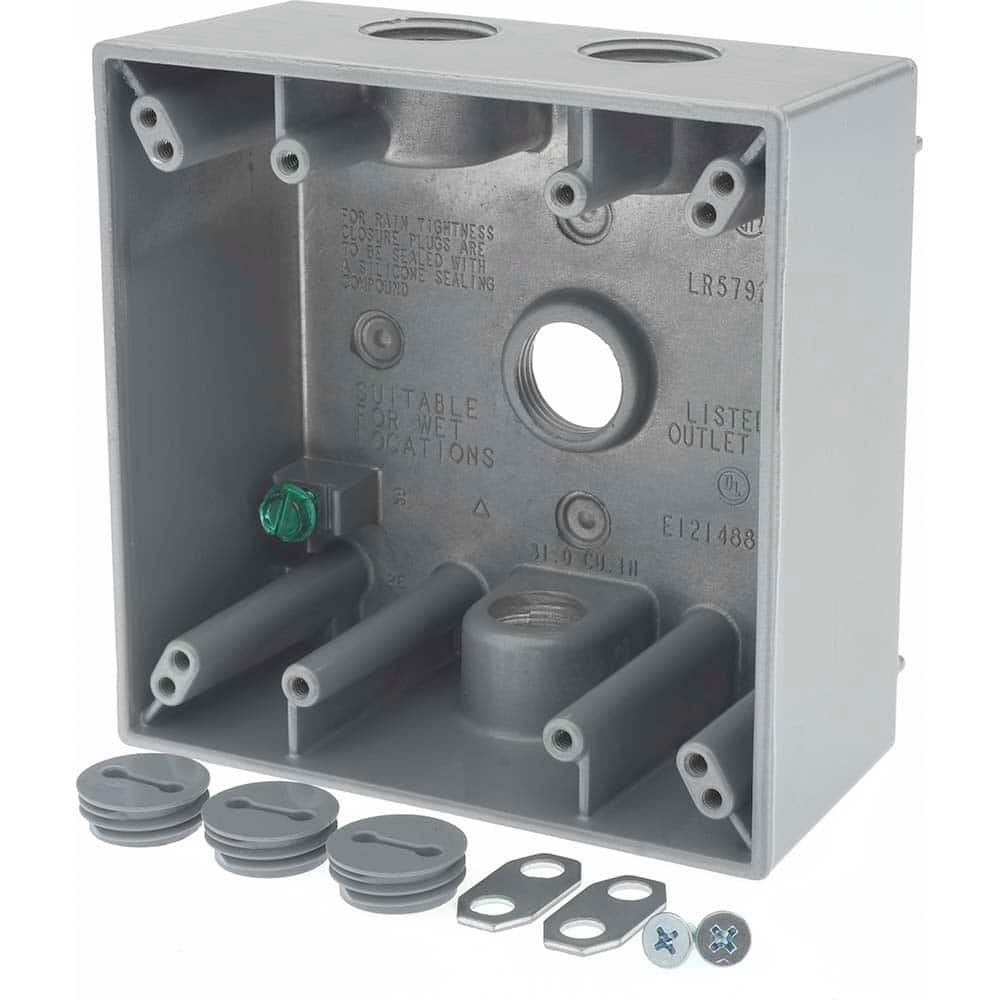 Cooper Crouse-Hinds TP7094 Electrical Outlet Box: Aluminum, Rectangle, 4-9/16" OAH, 4-5/8" OAW, 2-1/16" OAD, 2 Gangs 