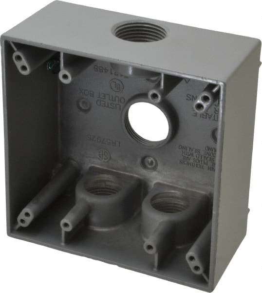 Cooper Crouse-Hinds TP7098 Electrical Outlet Box: Aluminum, Rectangle, 4-9/16" OAH, 4-5/8" OAW, 2-1/16" OAD, 2 Gangs 