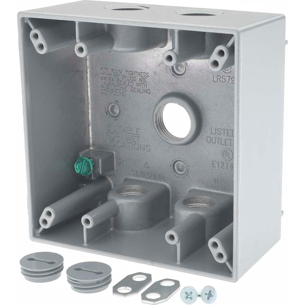 Cooper Crouse-Hinds TP7102 Electrical Outlet Box: Aluminum, Rectangle, 4-9/16" OAH, 4-5/8" OAW, 2-1/16" OAD, 2 Gangs 