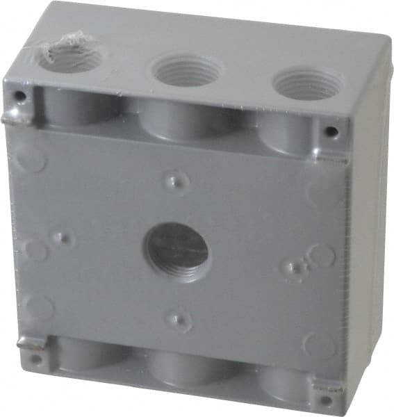 Cooper Crouse-Hinds TP7110 Electrical Outlet Box: Aluminum, Rectangle, 4-9/16" OAH, 4-5/8" OAW, 2-1/16" OAD, 2 Gangs 