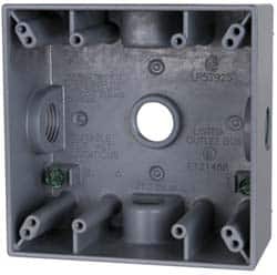 Cooper Crouse-Hinds TP7118 Electrical Outlet Box: Aluminum, Rectangle, 4-9/16" OAH, 4-5/8" OAW, 2-1/16" OAD, 2 Gangs 