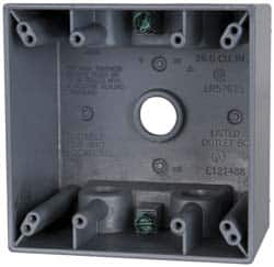 Cooper Crouse-Hinds TP7126 Electrical Outlet Box: Aluminum, Square, 4-1/2" OAH, 4-1/2" OAW, 2-21/32" OAD, 2 Gangs 