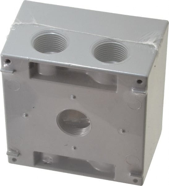 Cooper Crouse-Hinds TP7130 Electrical Outlet Box: Aluminum, Square, 4-1/2" OAH, 4-1/2" OAW, 2-21/32" OAD, 2 Gangs 