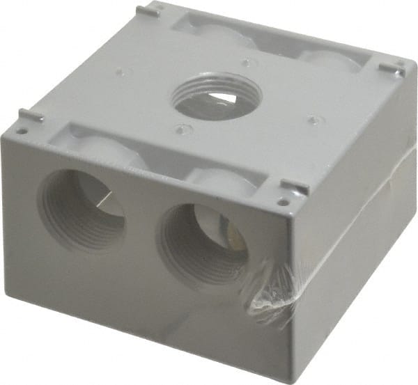 Cooper Crouse-Hinds TP7134 Electrical Outlet Box: Aluminum, Square, 4-1/2" OAH, 4-1/2" OAW, 2-21/32" OAD, 2 Gangs 