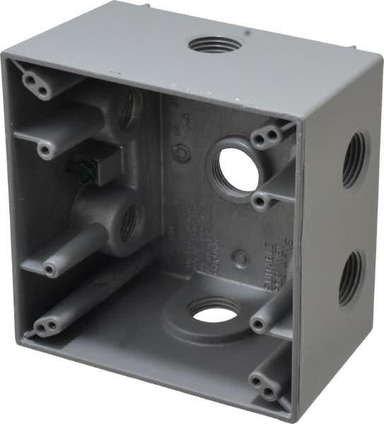 Cooper Crouse-Hinds TP7137 Electrical Outlet Box: Aluminum, Square, 4-1/2" OAH, 4-1/2" OAW, 2-21/32" OAD, 2 Gangs 