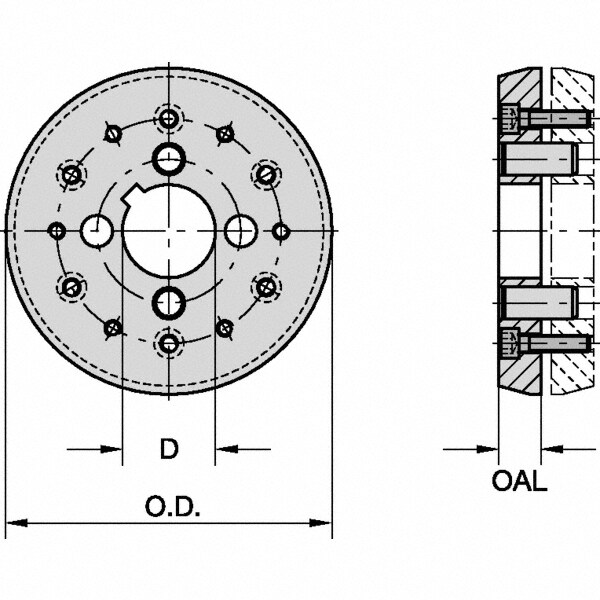 2 Inch Hole Diameter, For 8, 10, 12 Inch Outside Diameter, Compatible Toolholder Style KVNS A2, Slotting Cutter Support Ring