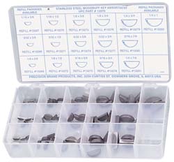 Key & Keyway Assortments; Type: Woodruff Key Assortment ; Assortment Type: Woodruff Key Assortment ; Number of Pieces: 66; 66.0 ; Size: 1/16-1/4 ; Maximum Size: 1/4 x 1 ; Material: Stainless Steel